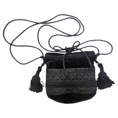 Moschino Black Velvet Tassel Crossbody Bag Purse 1990s 