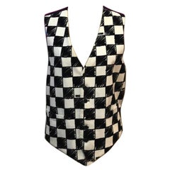 Moschino Black White Check Velvet Vest