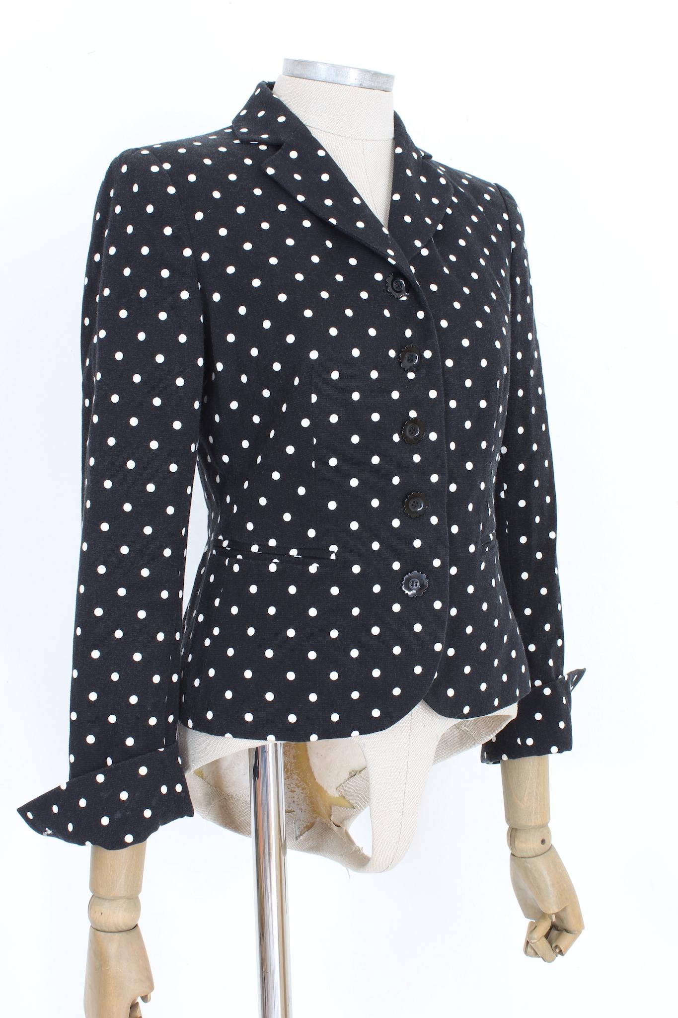 Women's Moschino Black White Cotton Polka Dot  Flared Jacket 2000s