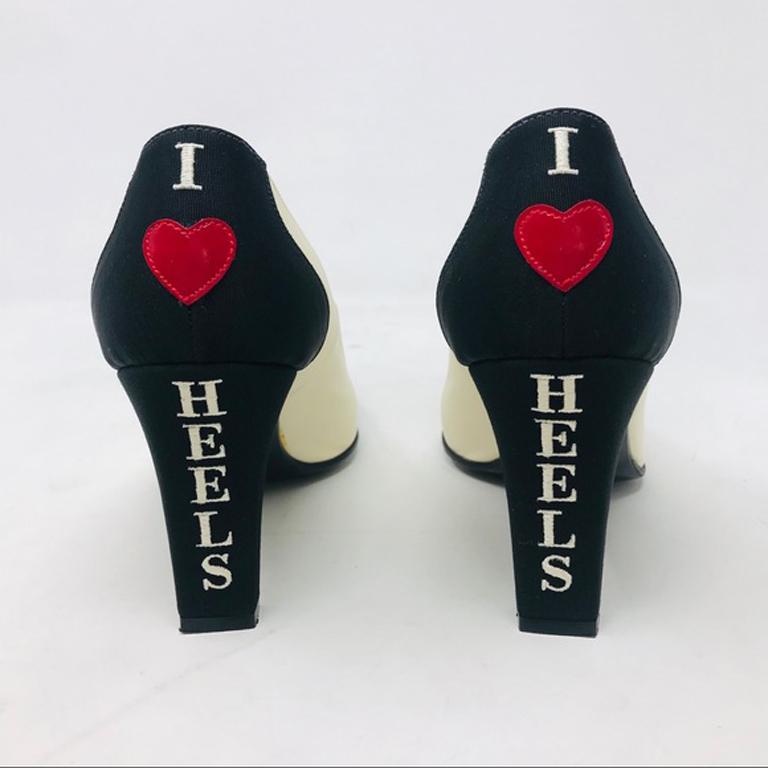 Moschino Black White Heart Heels Vintage For Sale at 1stDibs