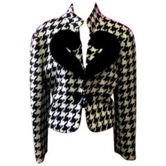 Retro Moschino Black White Houndstooth Heart Question Mark Jacket