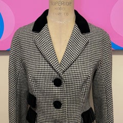 Moschino Black White Houndstooth Wool Blazer