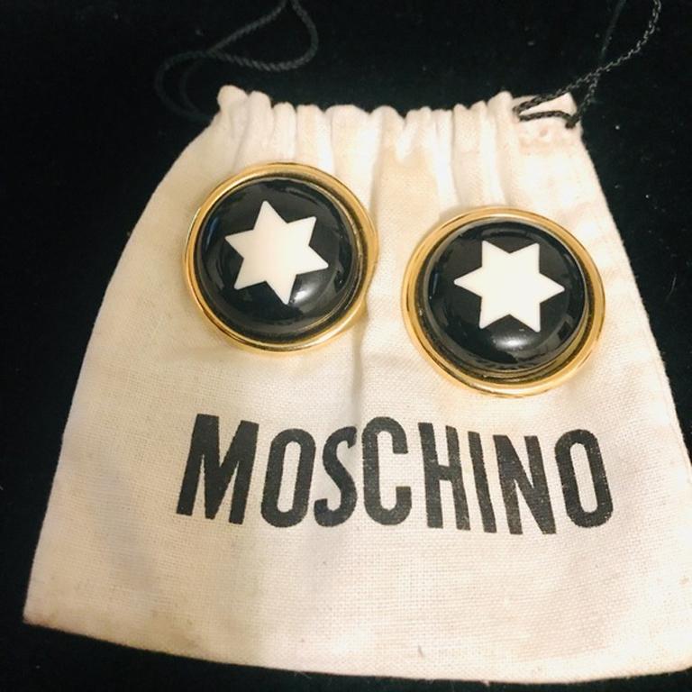 Women's Moschino Black White Star Round Clip-on Earrings For Sale