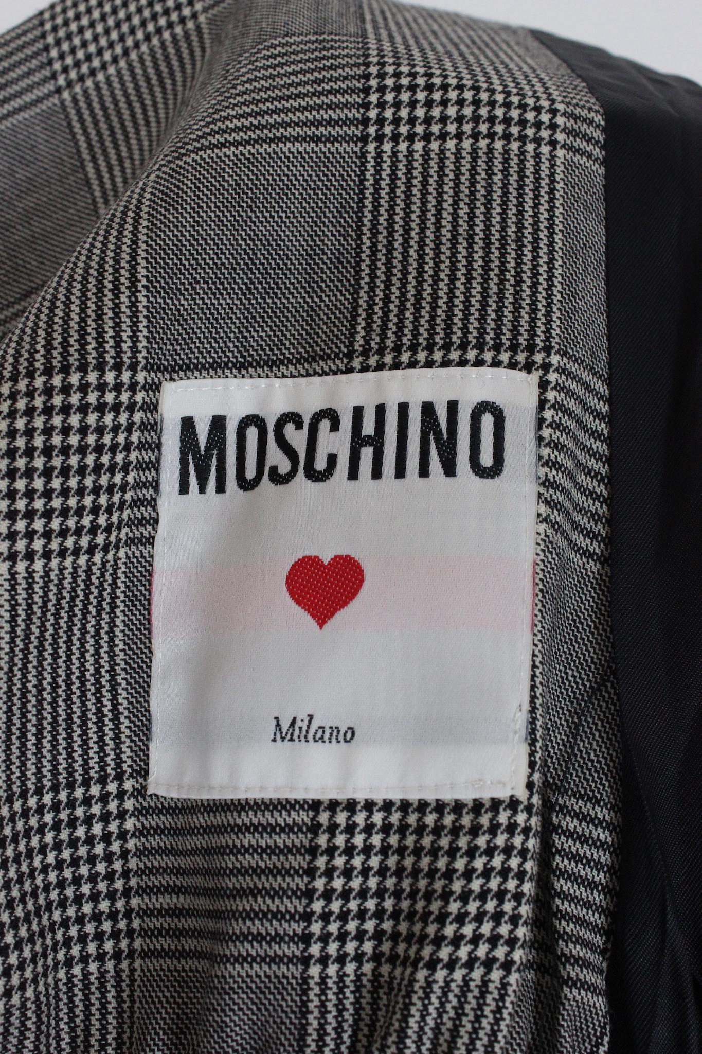 Moschino Black White Wool Check Vintage Jacket 1980s 2