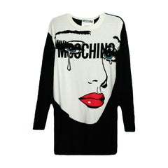 Moschino Black & White Wool Crying Girl Intarsia Sweater sz Small
