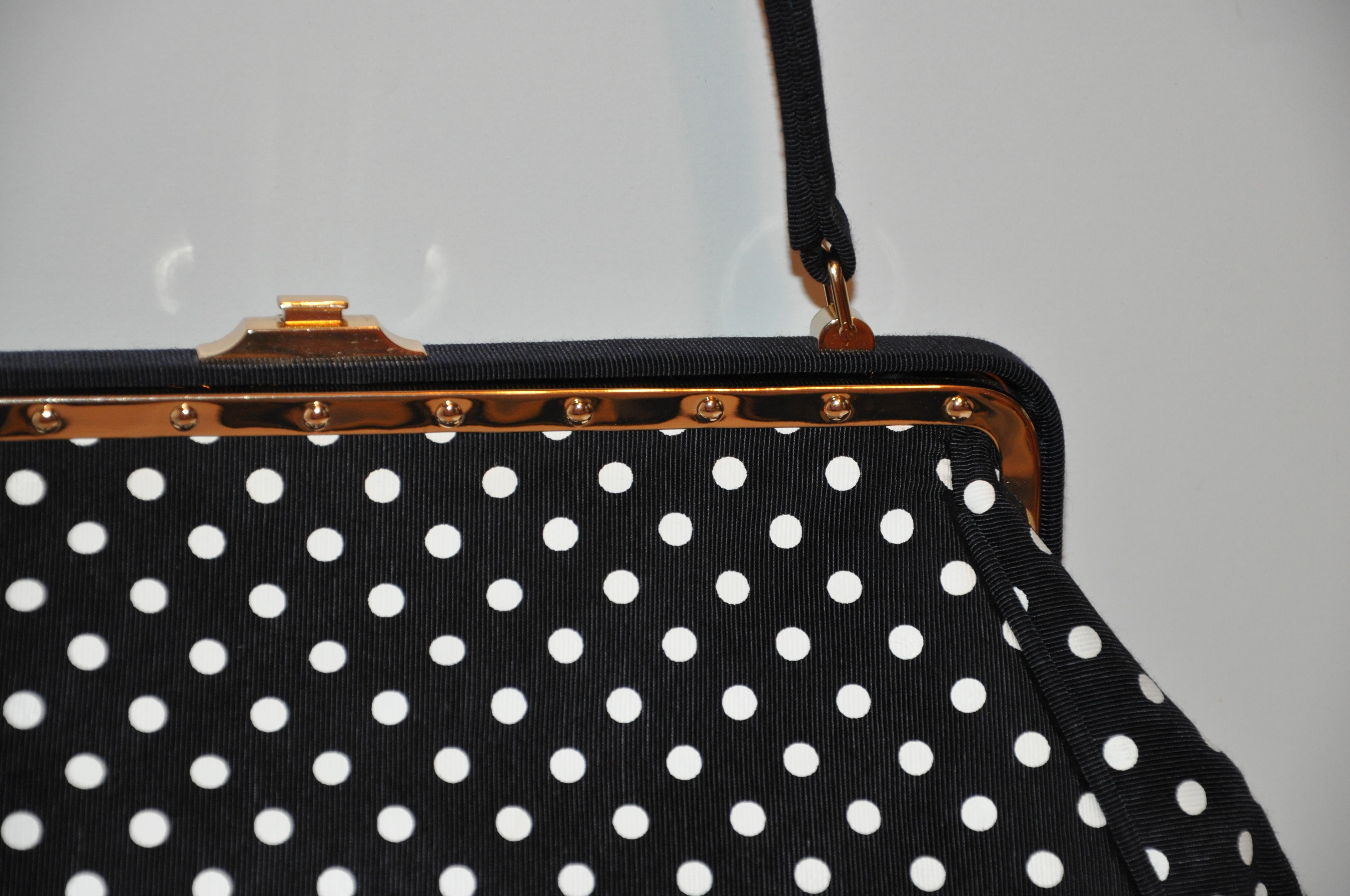 Moschino Black with White Polka Dot and Gilded Gold Hardware Accent Handbag For Sale 1