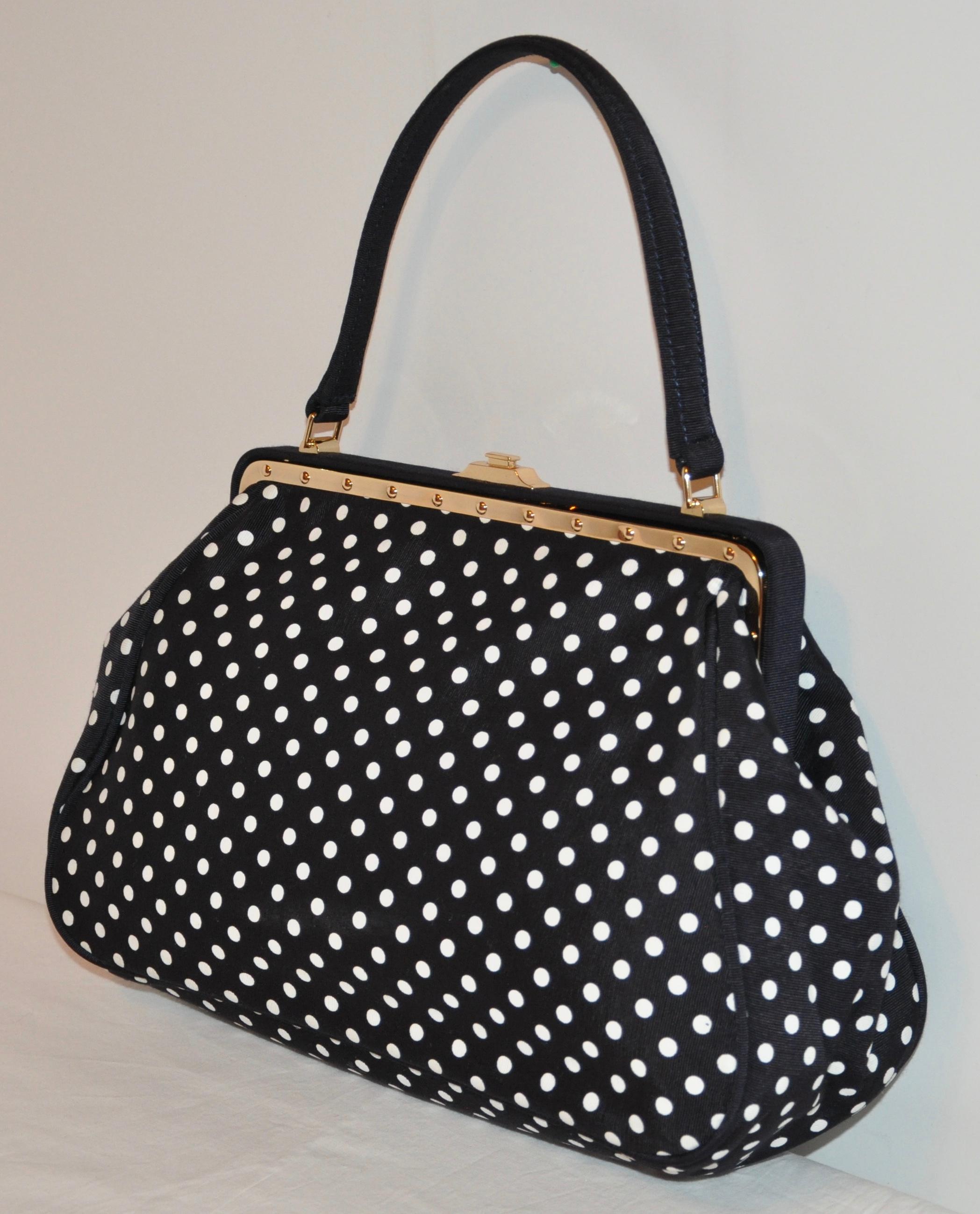 Moschino Black with White Polka Dot and Gilded Gold Hardware Accent Handbag For Sale 2