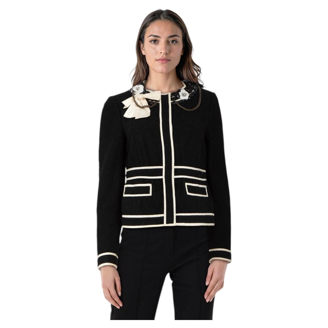 Moschino Black Wool Bow Embellished Detail Jacket Size XL