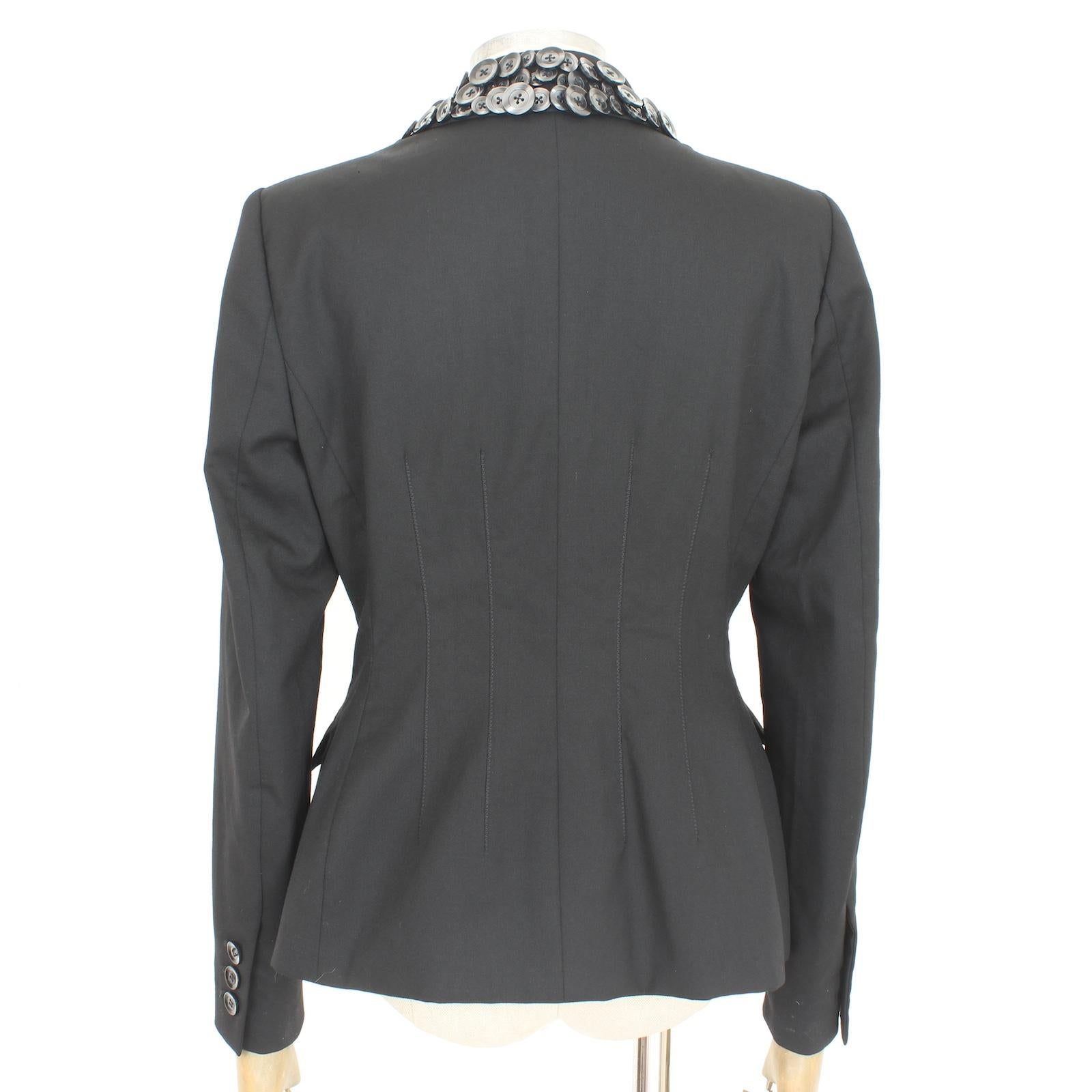 Moschino Black Wool Button Reverse Evening Blazer 90s In Excellent Condition For Sale In Brindisi, Bt