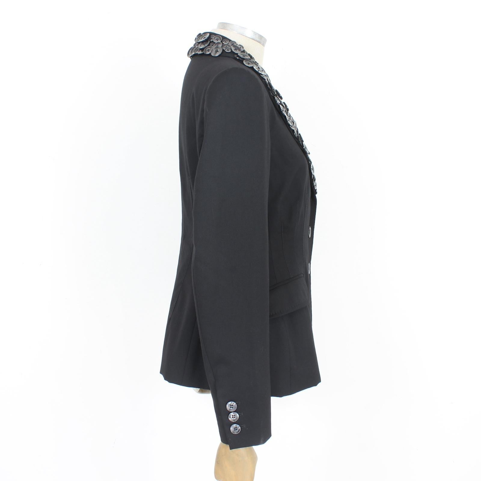 Women's Moschino Black Wool Button Reverse Evening Blazer 90s For Sale