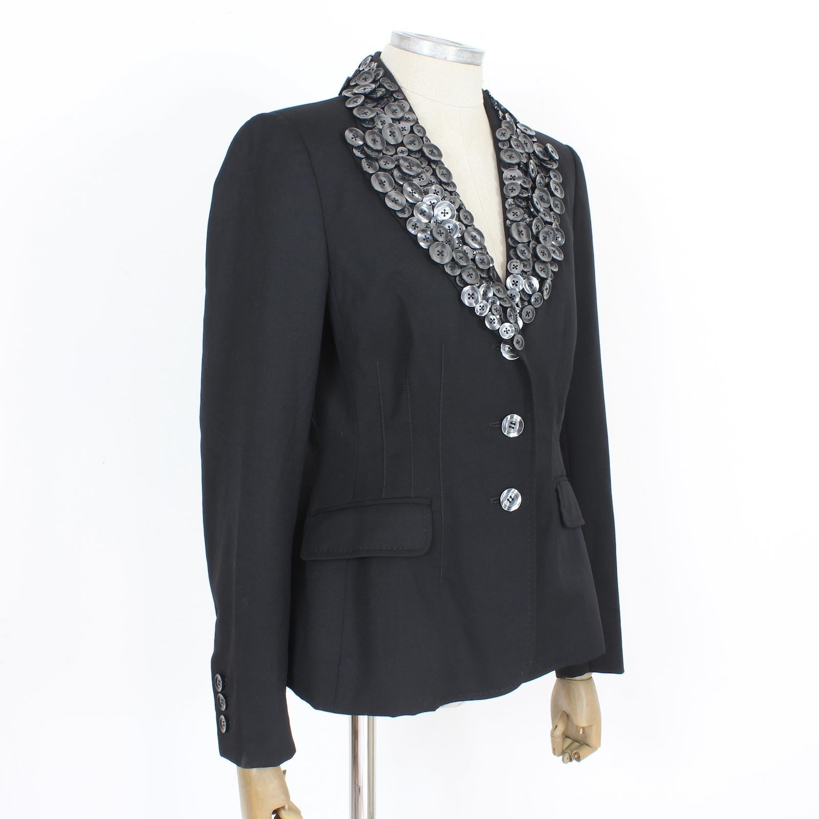 Moschino Black Wool Button Reverse Evening Blazer 90s For Sale 1