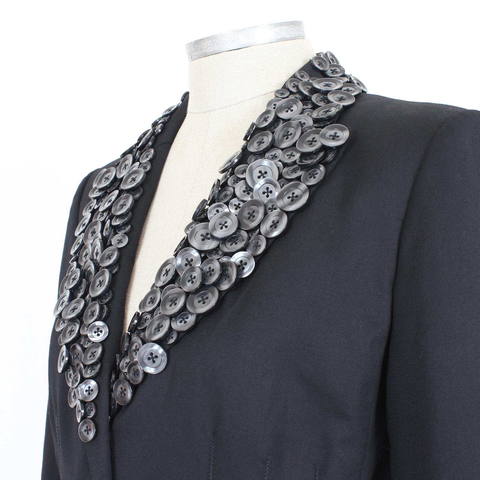 Moschino Black Wool Button Reverse Evening Blazer 90s For Sale 2