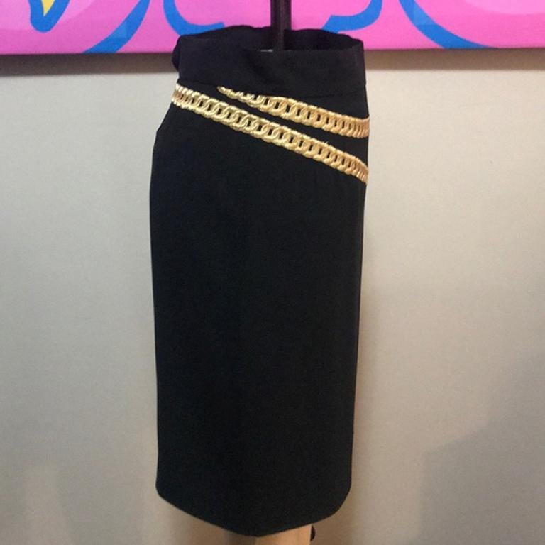 Moschino Black Wool Chain Cartoon Couture Skirt In Good Condition For Sale In Los Angeles, CA