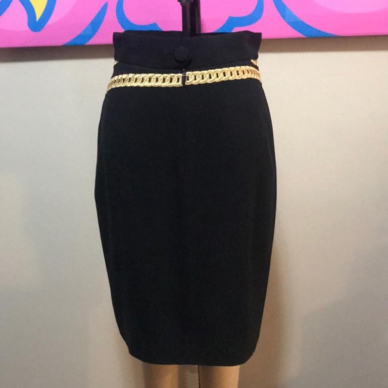Women's Moschino Black Wool Chain Cartoon Couture Skirt For Sale