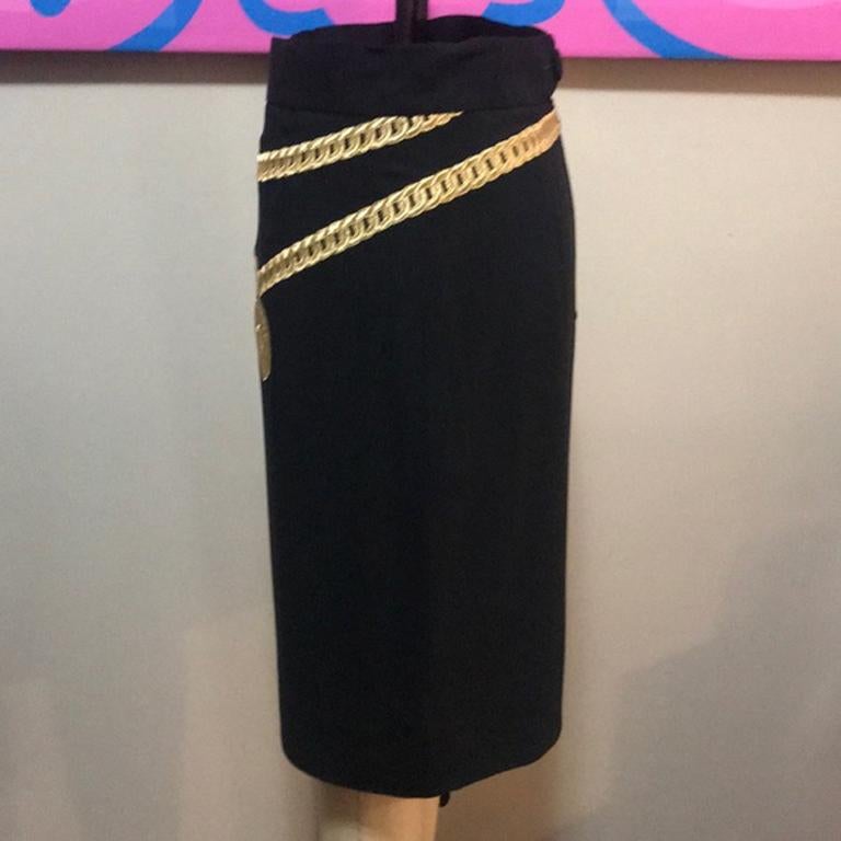 Moschino Black Wool Chain Cartoon Couture Skirt For Sale 1
