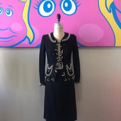 Moschino Black Wool Crepe Suit Silver Chains