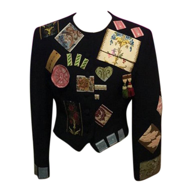 Moschino Black Wool Embroidered Jacket For Sale