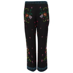 Moschino Black Wool Embroidered Pinstripe Trousers Size M