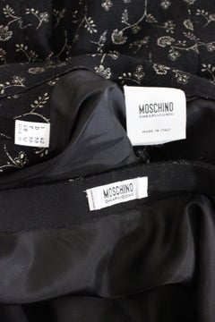 Moschino Black Wool Floral Vintage Skirt Suit 1990s