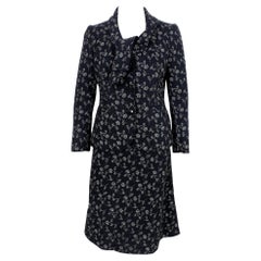 Moschino Black Wool Floral Vintage Skirt Suit 1990s