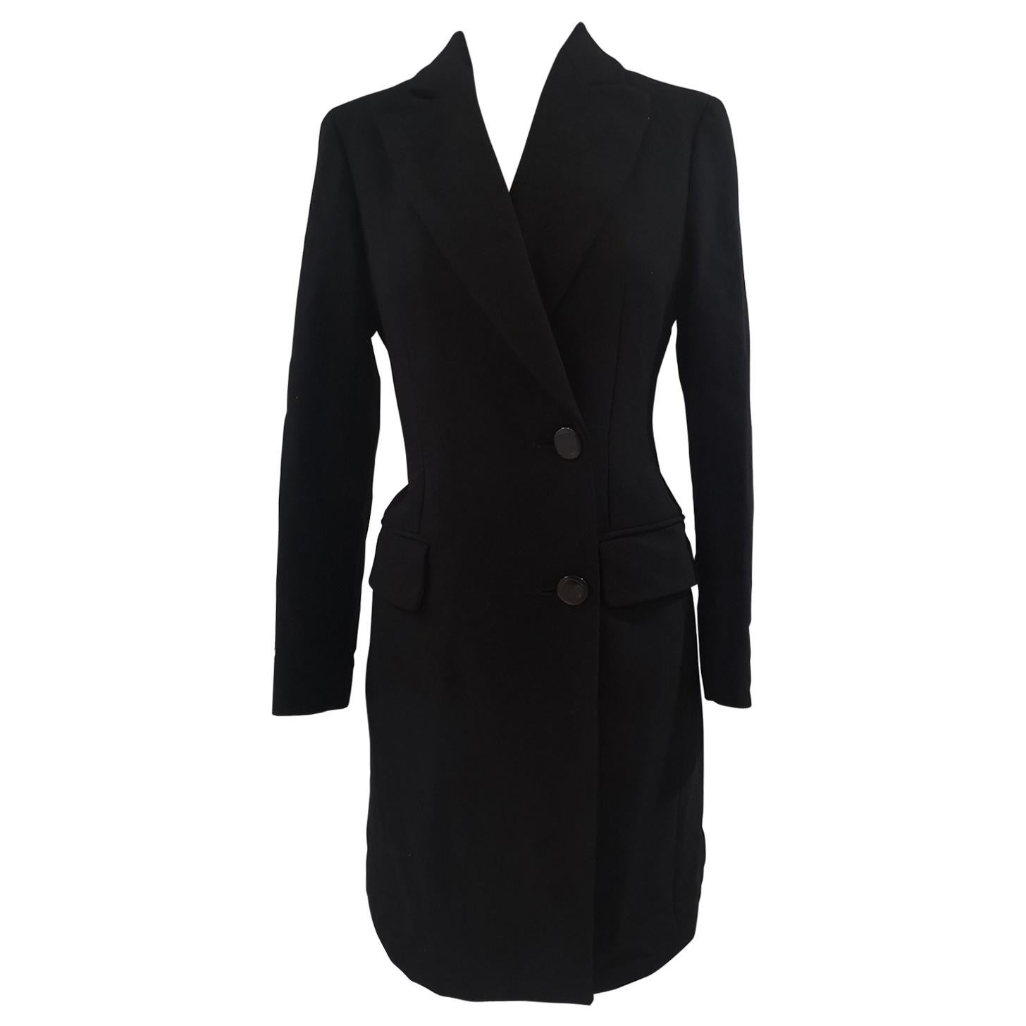 Moschino Langer Mantel aus schwarzer Wolle im Angebot