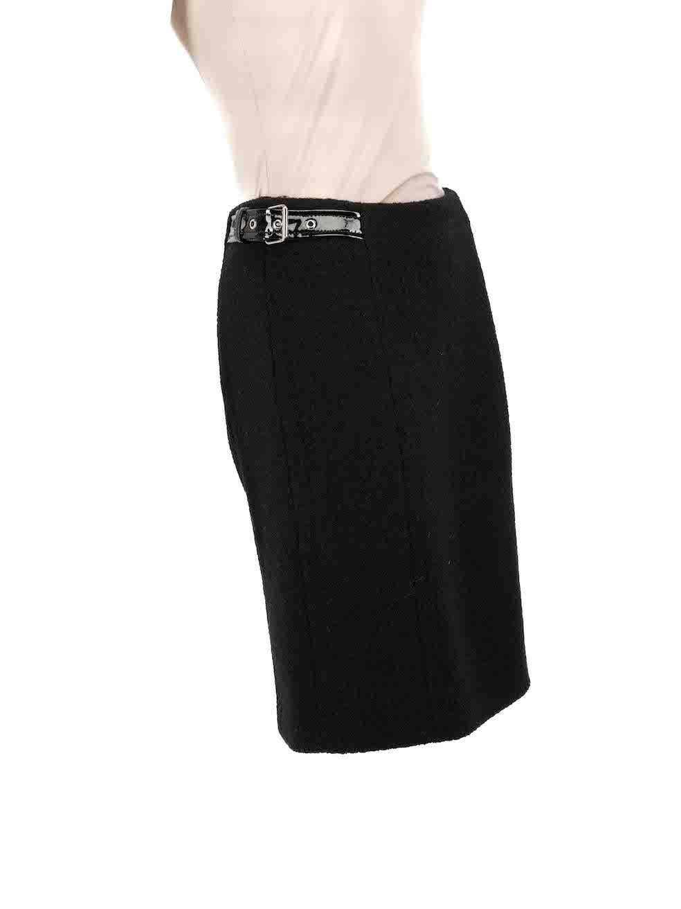 Moschino Black Wool Tweed Belted Knee Length Skirt Size S In Excellent Condition For Sale In London, GB