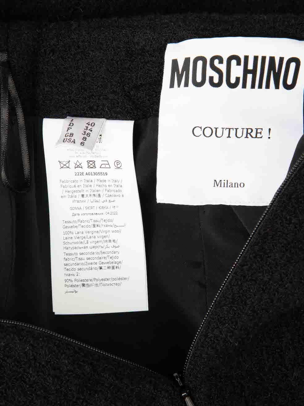 Women's Moschino Black Wool Tweed Belted Knee Length Skirt Size S For Sale