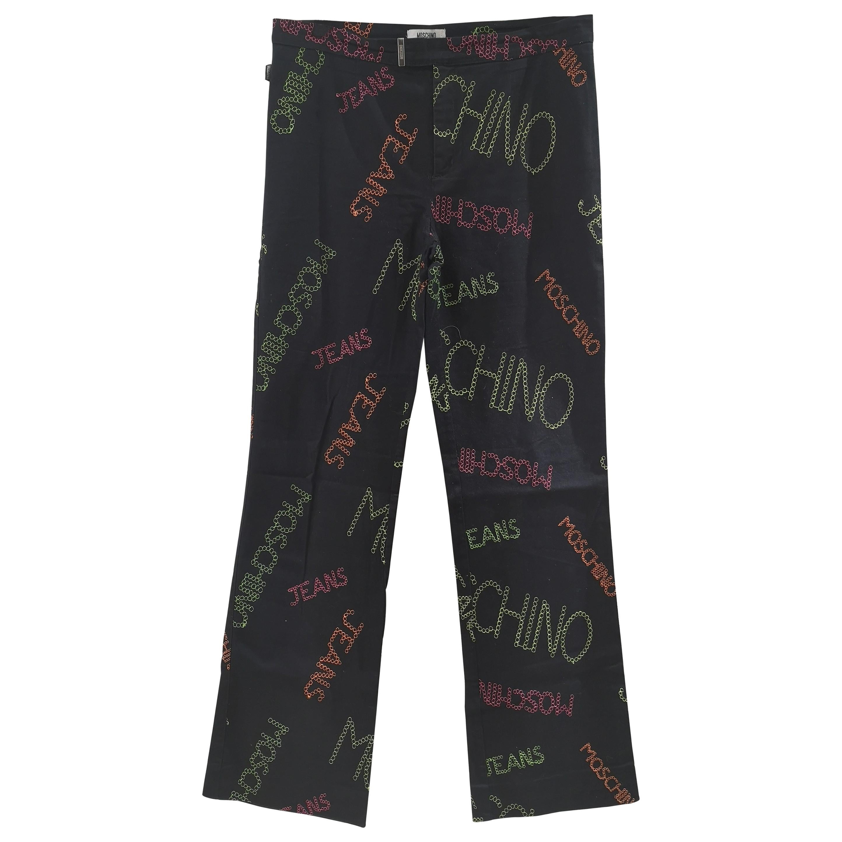 Moschino black written pants  For Sale