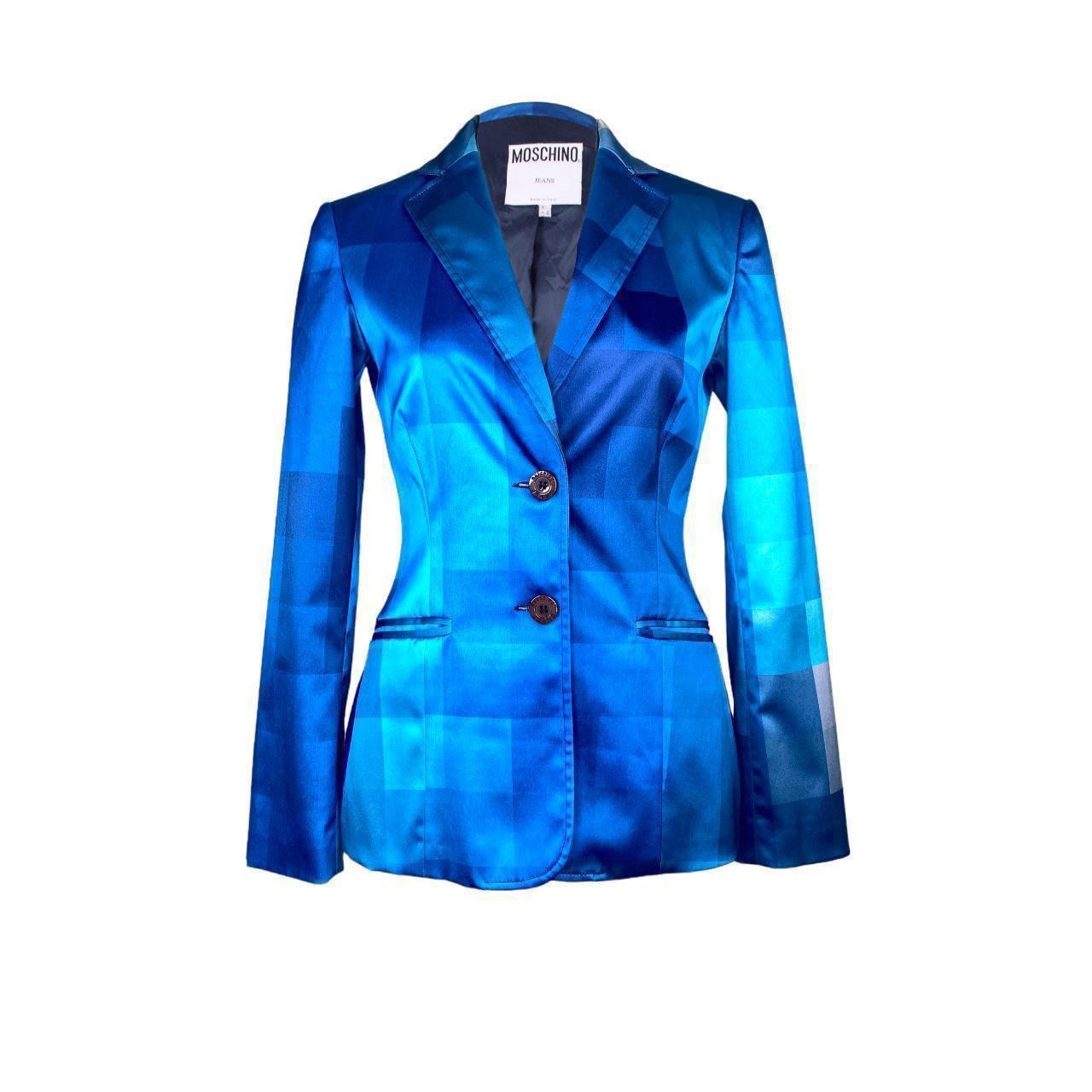 Moschino Blazer Blue Satin Square Jacket For Sale 1