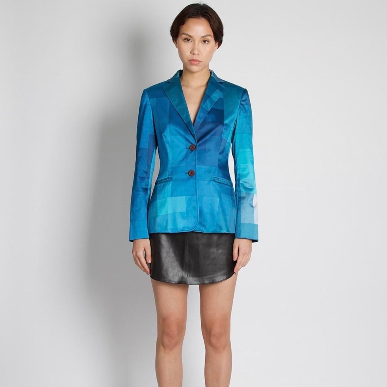 Moschino Blazer Blue Satin Square Jacket For Sale 2