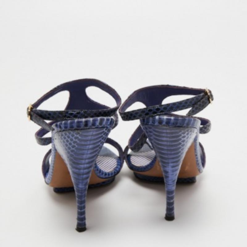Moschino Sandali con cinturino alla caviglia in pelle di pitone blu/nero misura 37.5 1