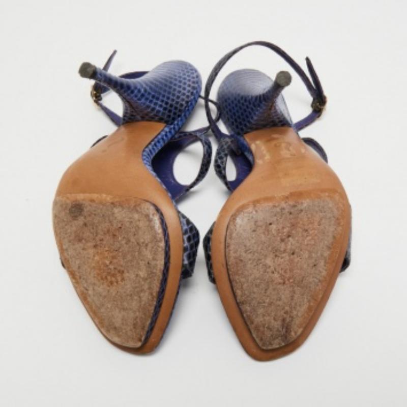 Moschino Sandali con cinturino alla caviglia in pelle di pitone blu/nero misura 37.5 2