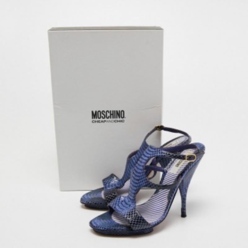 Moschino Sandali con cinturino alla caviglia in pelle di pitone blu/nero misura 37.5 4