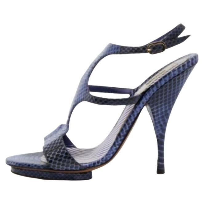 Moschino Sandali con cinturino alla caviglia in pelle di pitone blu/nero misura 37.5