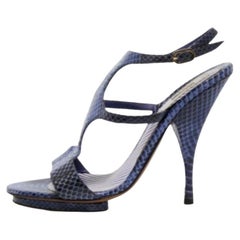 Moschino Blue/Black Python Leather Ankle Strap Sandals Size 37.5