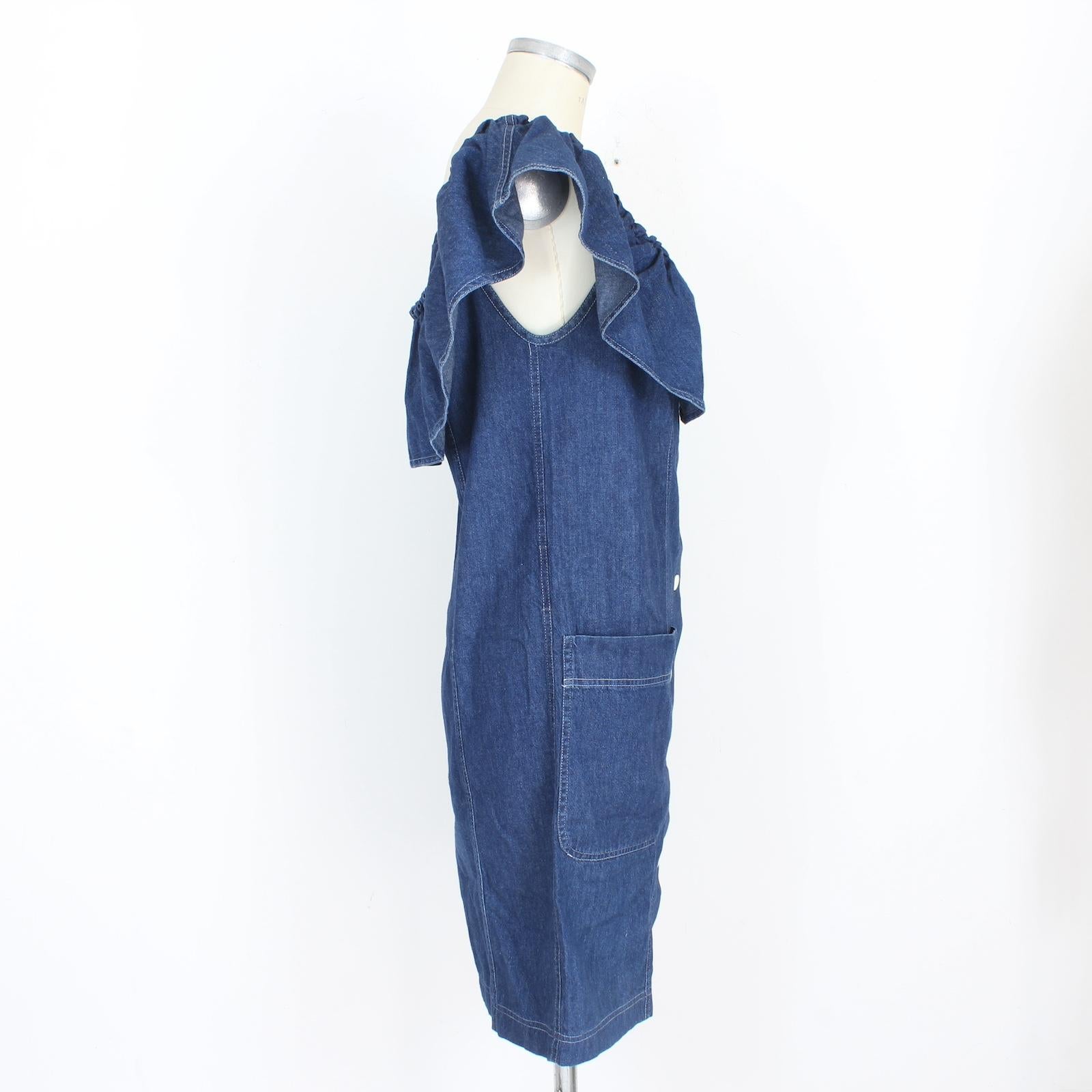Moschino Blue Jeans Denim Rouches Dress 1980s In Excellent Condition For Sale In Brindisi, Bt