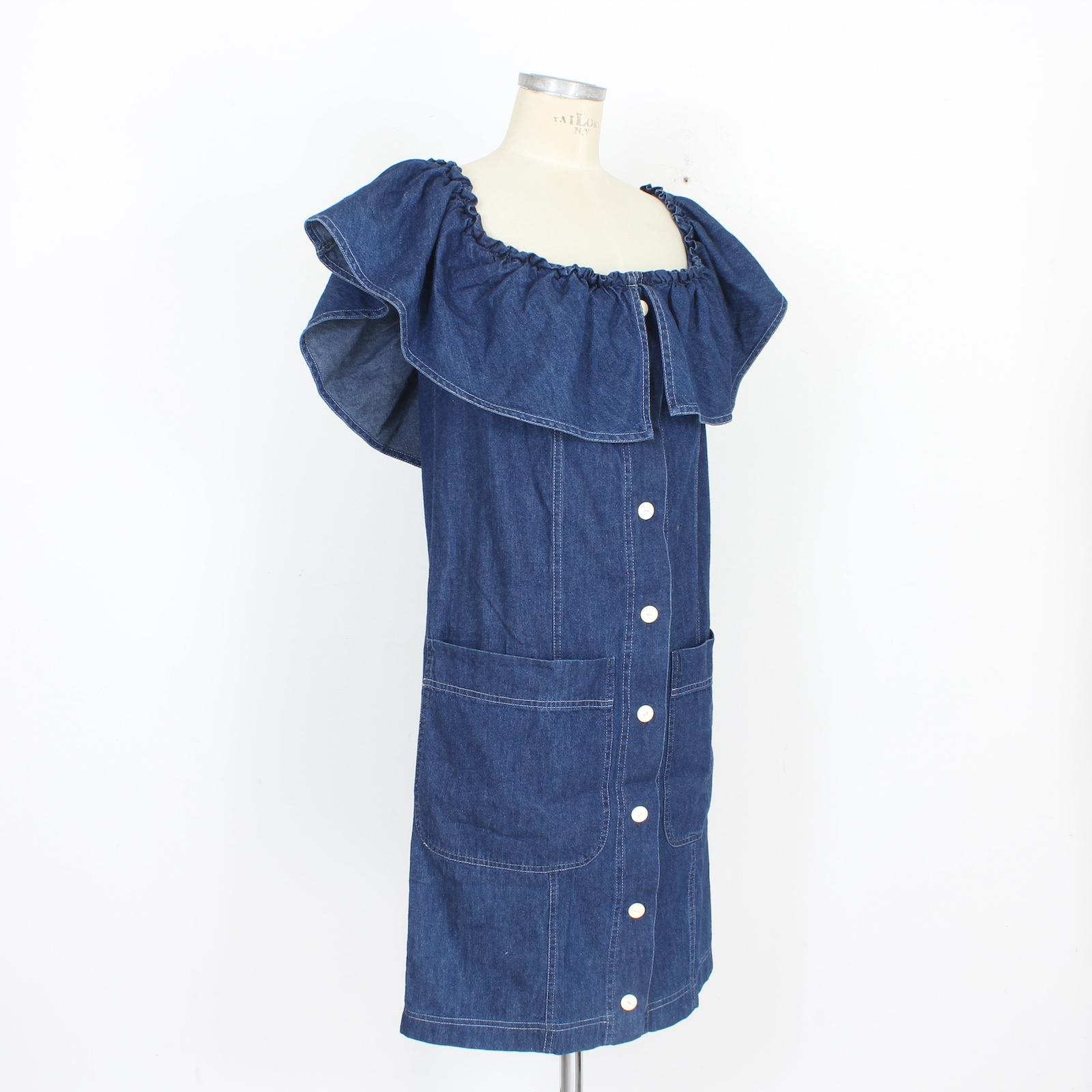 Moschino Blaues Jeans Denim Rouches Kleid 1980er Jahre Damen im Angebot