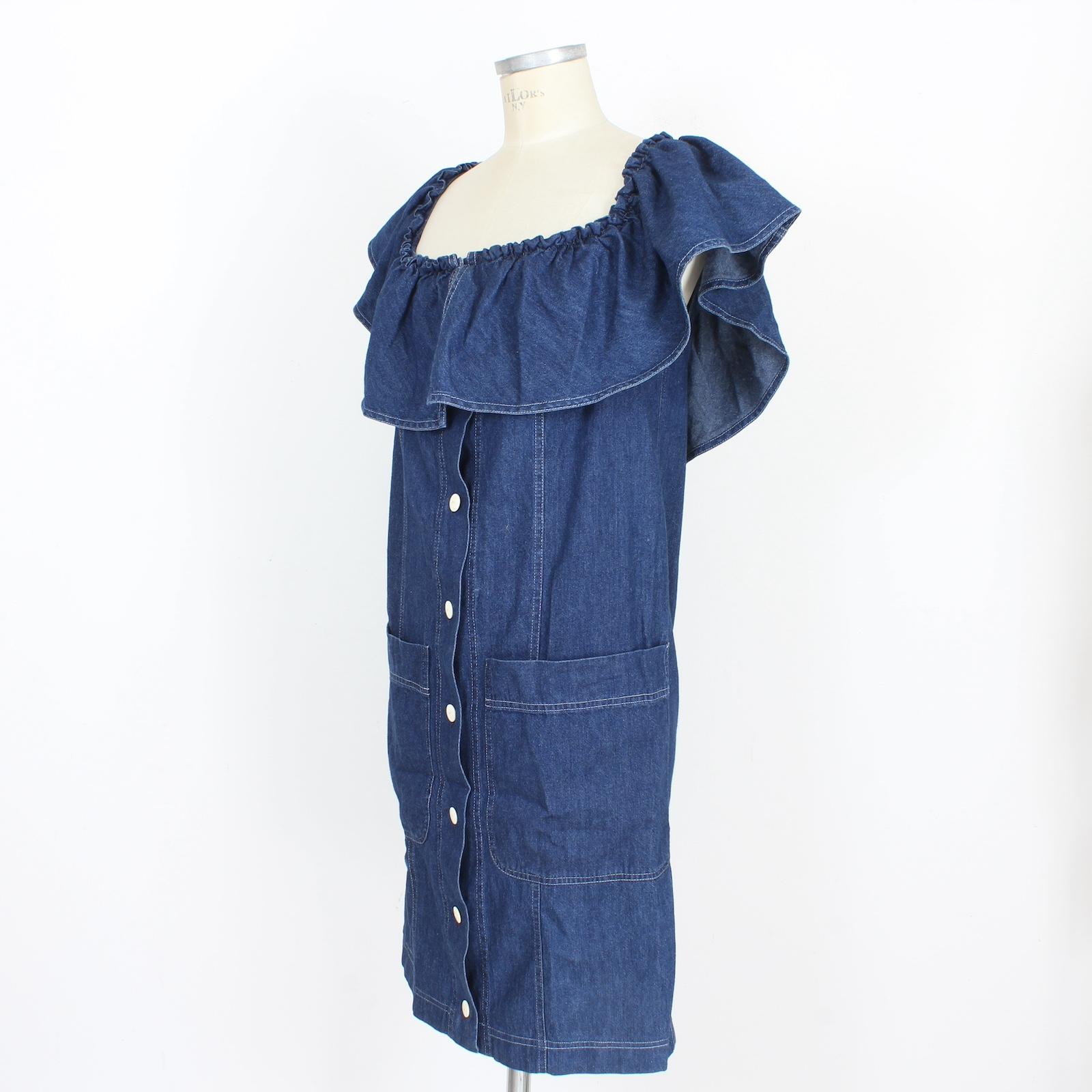 Moschino Blue Jeans Denim Rouches Dress 1980s For Sale 1
