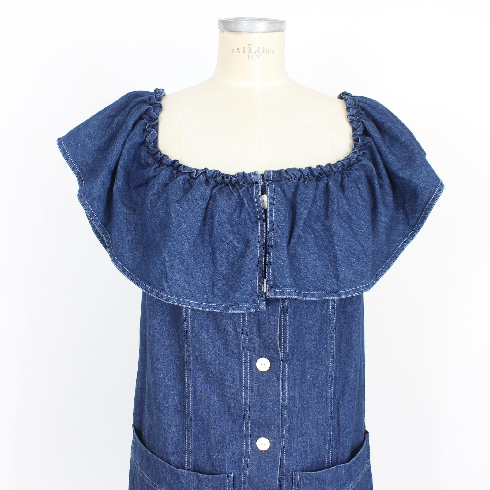 Moschino Blue Jeans Denim Rouches Dress 1980s For Sale 2