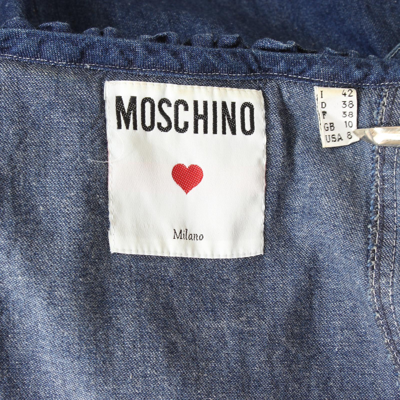 Moschino Blaues Jeans Denim Rouches Kleid 1980er Jahre im Angebot 3