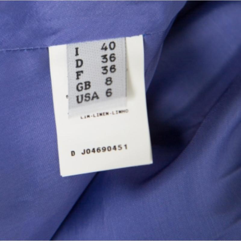 Moschino Blaues, geblümt bedrucktes Etuikleid aus Leinen und Seide mit Bateau-Ausschnitt S im Angebot 1