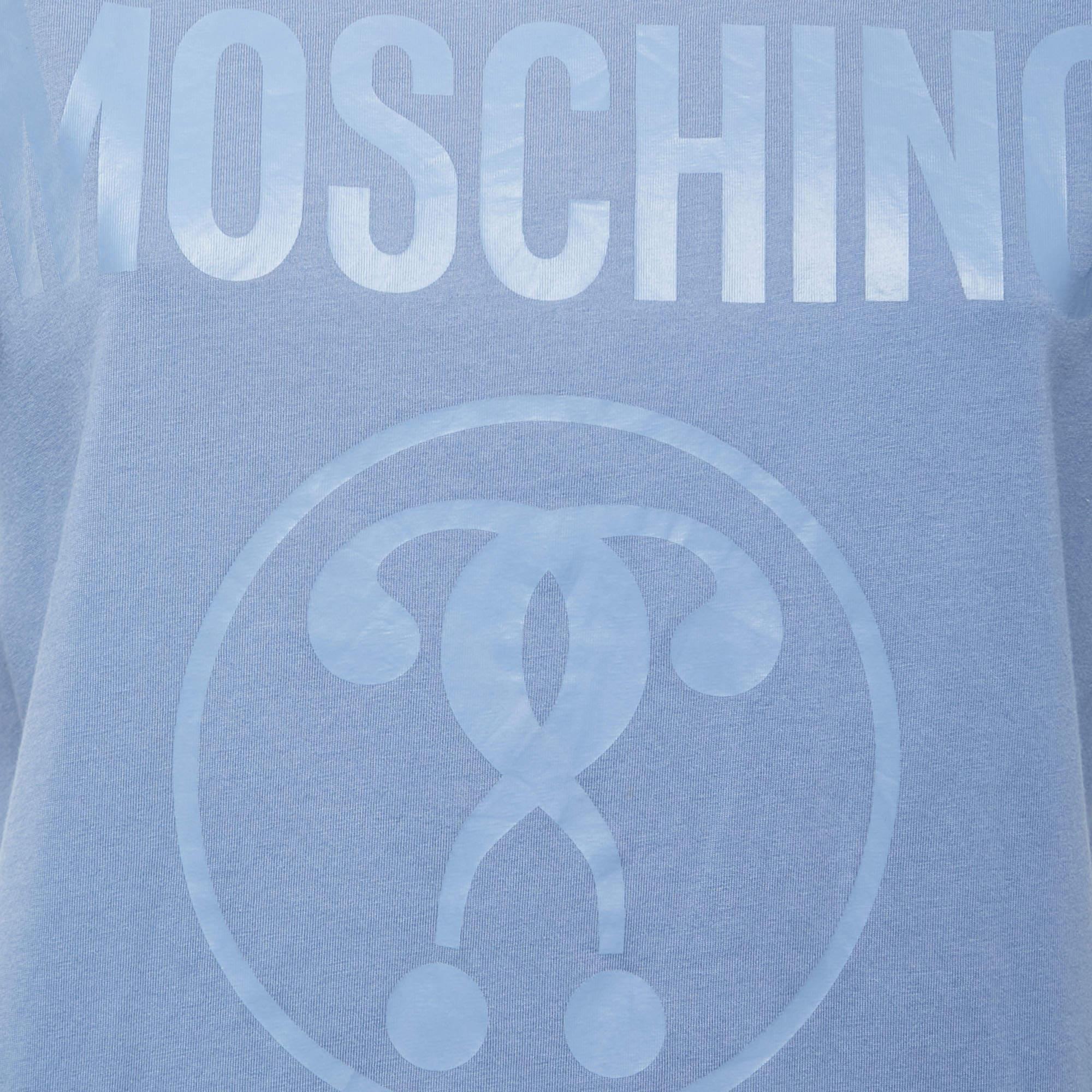 Moschino Blue Logo Print Cotton Crew Neck Short Sleeve T-Shirt M. T. I. In condizioni buone in vendita a Dubai, Al Qouz 2