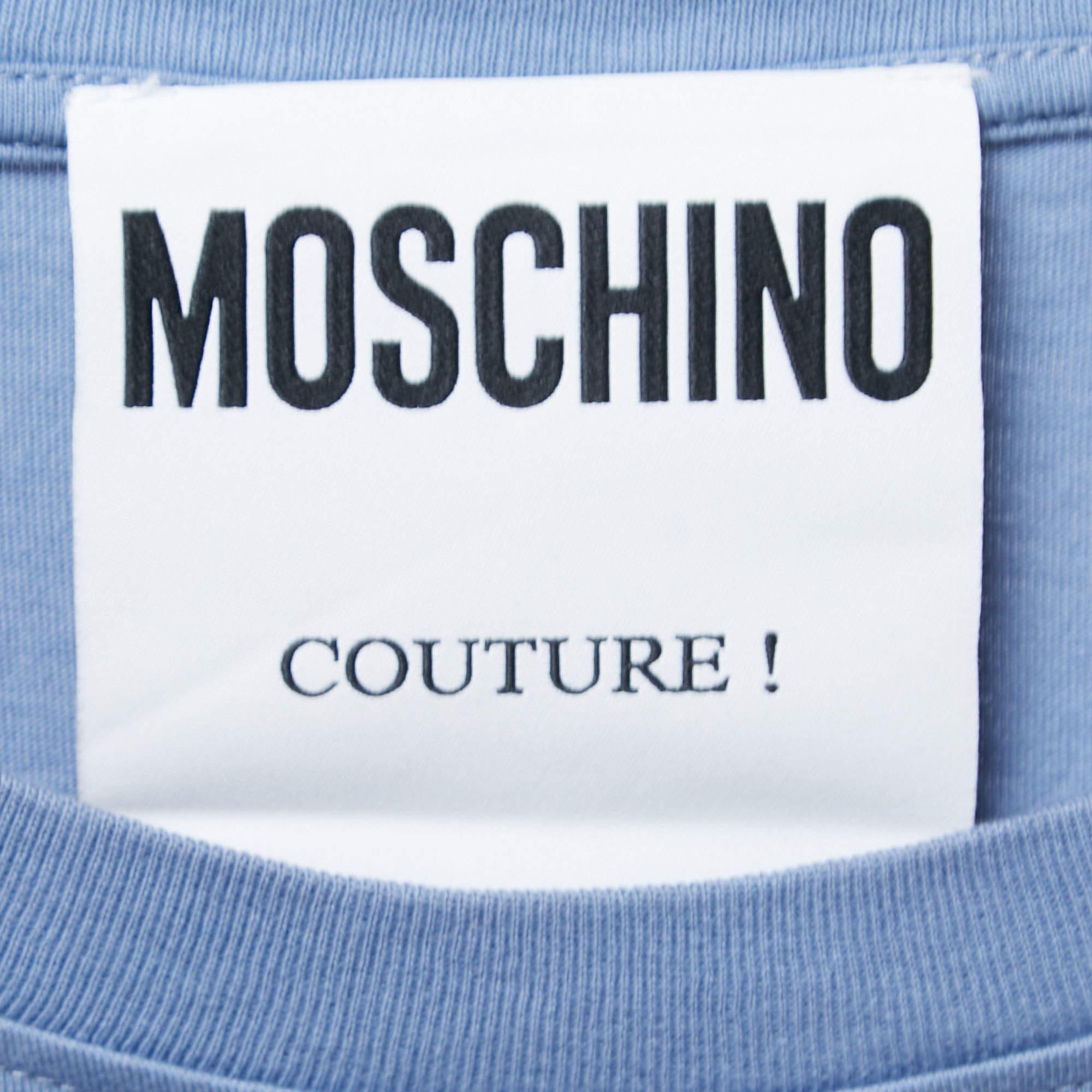 Donna Moschino Blue Logo Print Cotton Crew Neck Short Sleeve T-Shirt M. T. I. in vendita