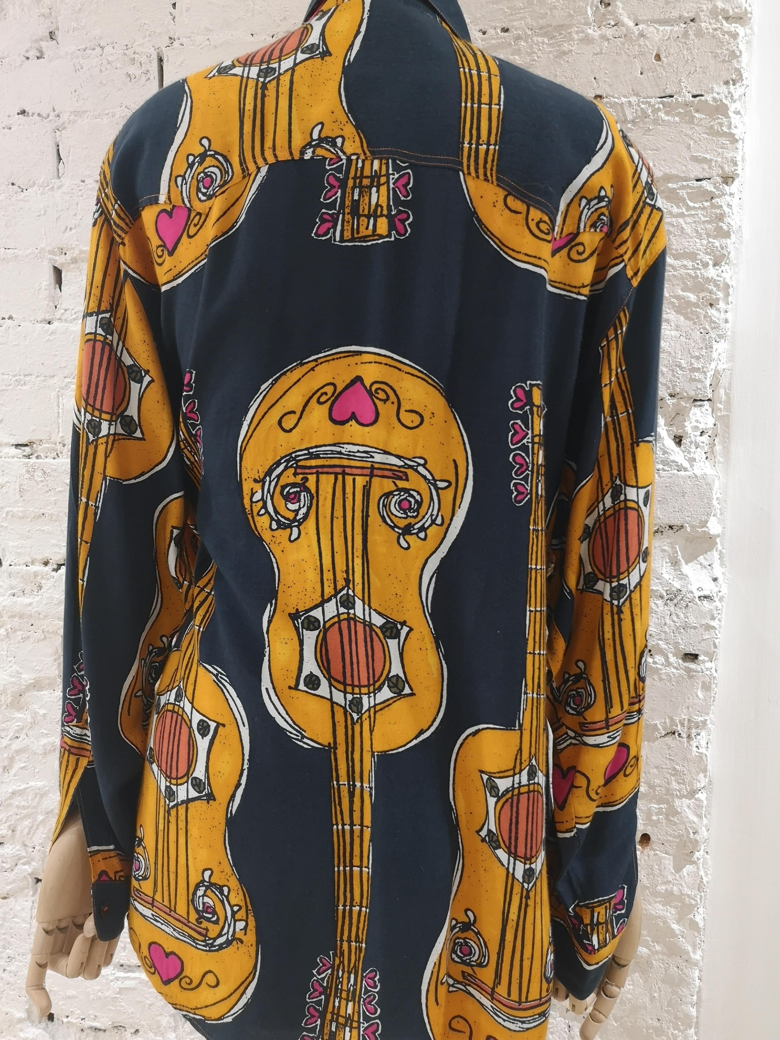 Moschino Blue Navy Picasso / Guitars Shirt In Good Condition In Capri, IT