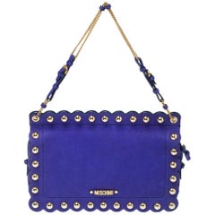 Moschino Blue Studded Leather Flap Shoulder Bag