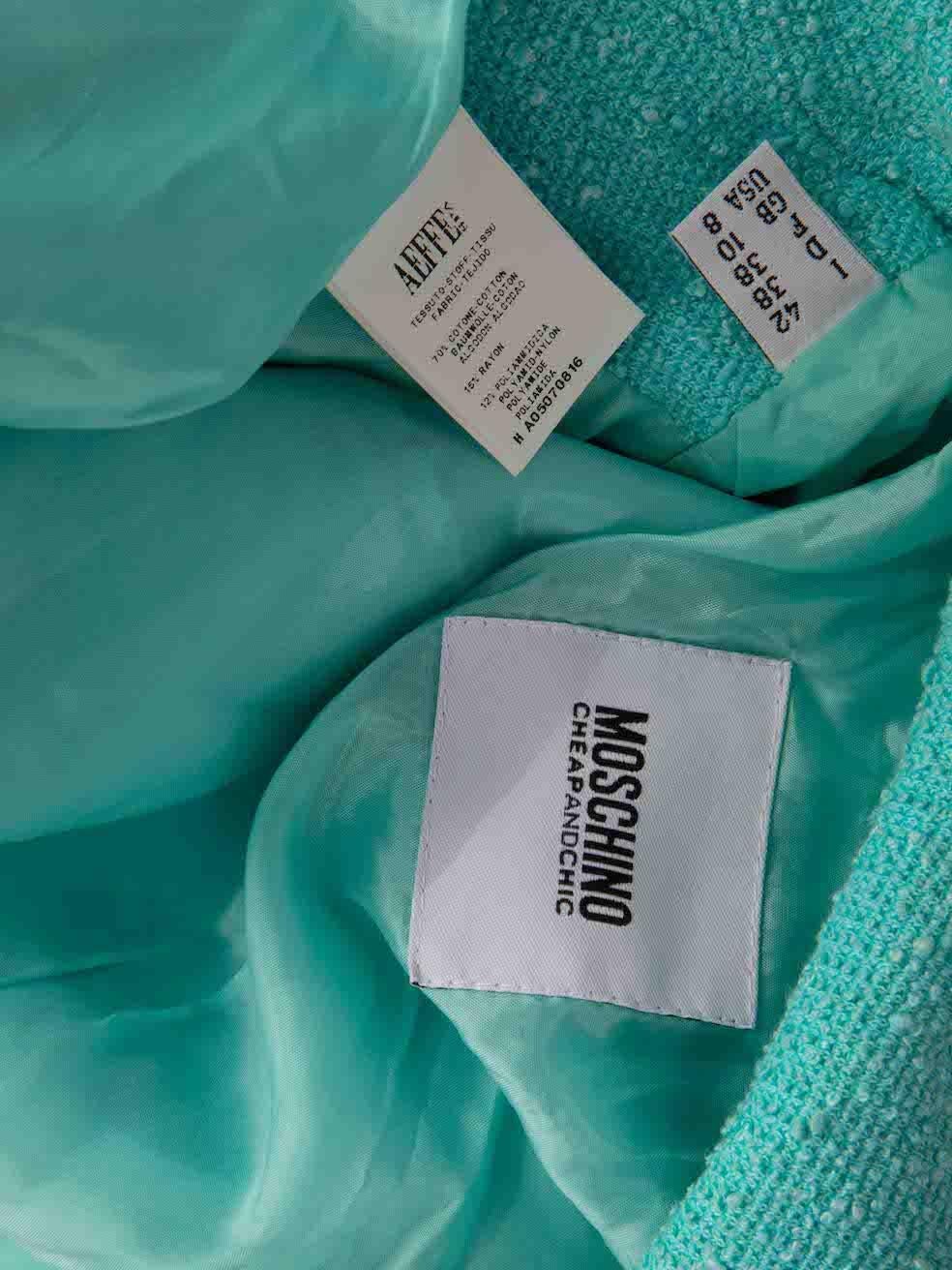 Women's Moschino Blue Tweed Biker Jacket Size M For Sale