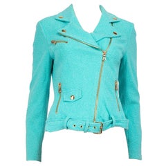 Moschino Blue Tweed Biker Jacket Size M
