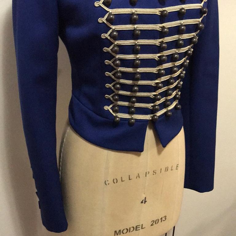 Black Moschino Blue Wool Military Band Jacket For Sale