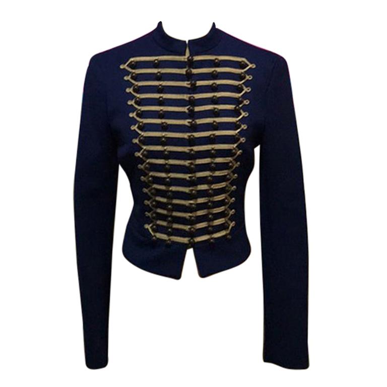 Moschino Blue Wool Military Band Jacket For Sale