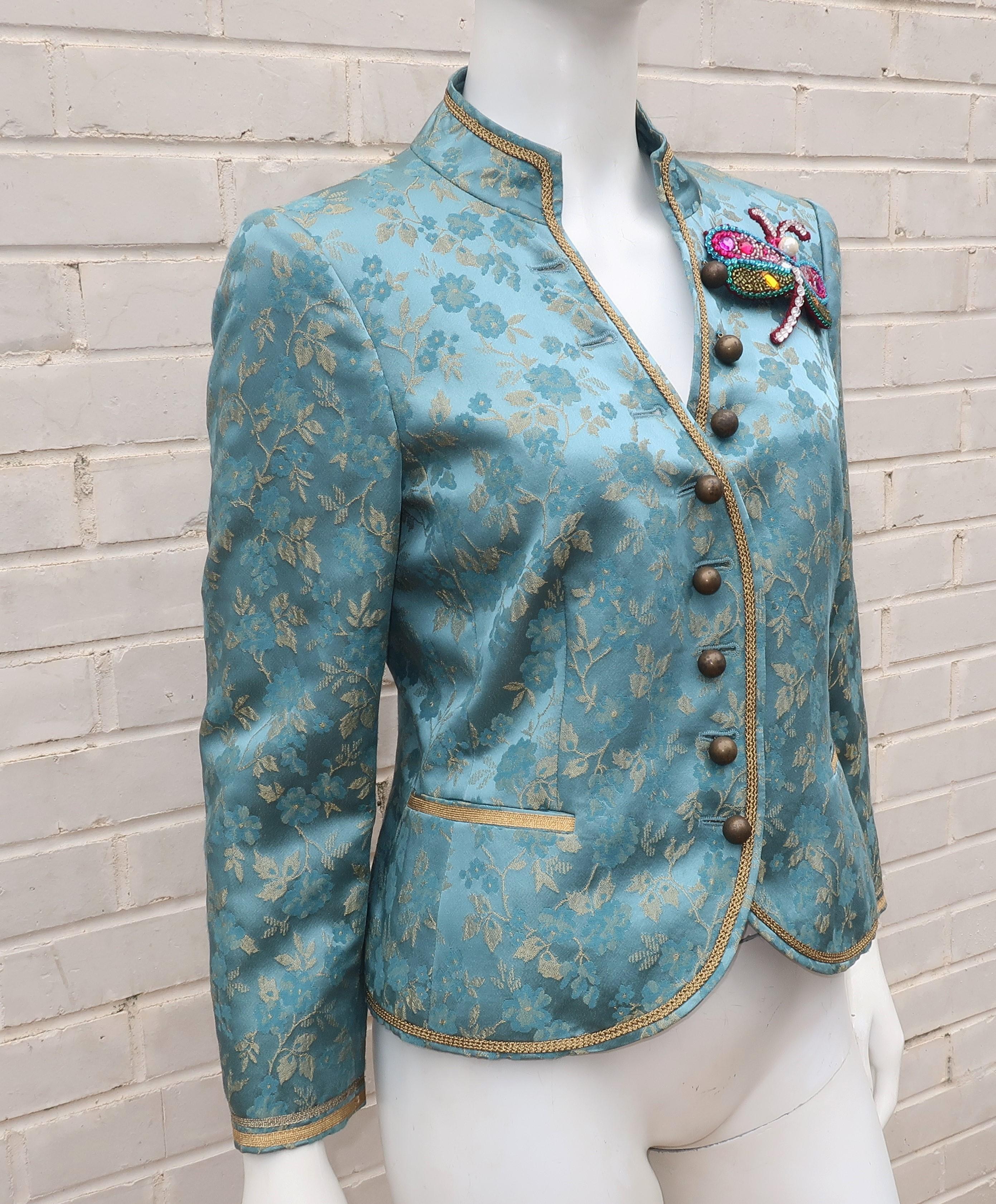 Gray Moschino ‘Bollywood’ Brocade Jacket With Dragonfly Motif
